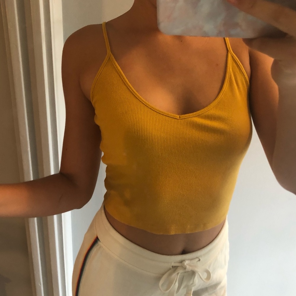 Mustard Yellow Casual Cropped RibbedTank Top